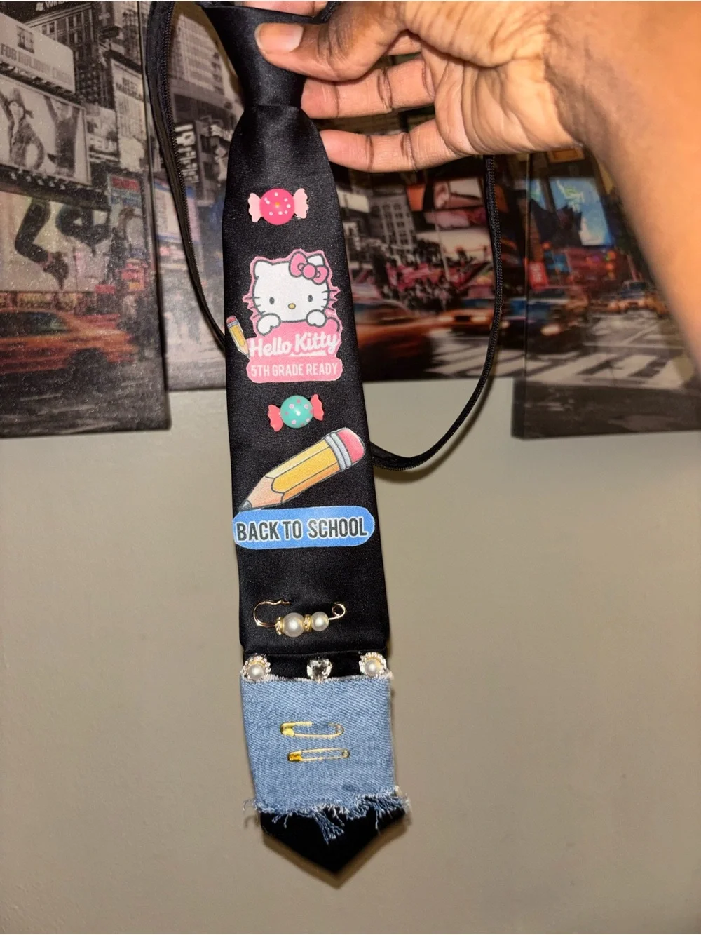 Hello Kitty Black Kids School-Themed Novelty Tie with Pink Accents